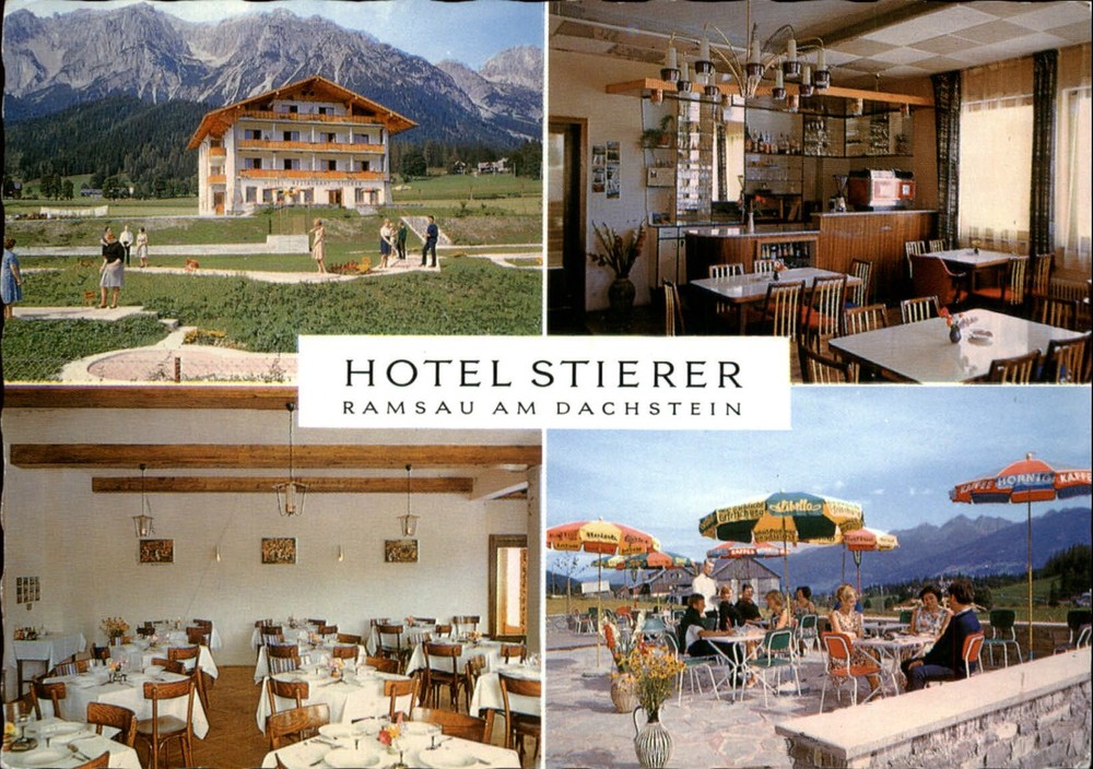 Austria Ramsau am Dachstein Hotel Stierer inn dining mountains ~ postcard sku409