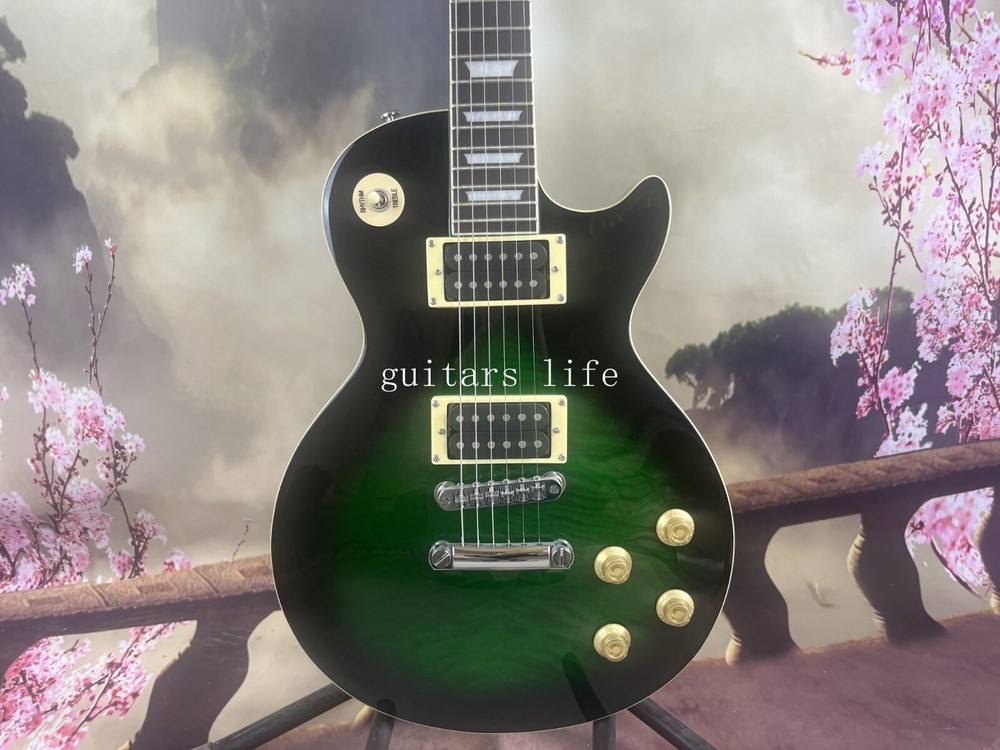 green burst electric guitar chrome plated hardware  HH pickup shell inlay stock