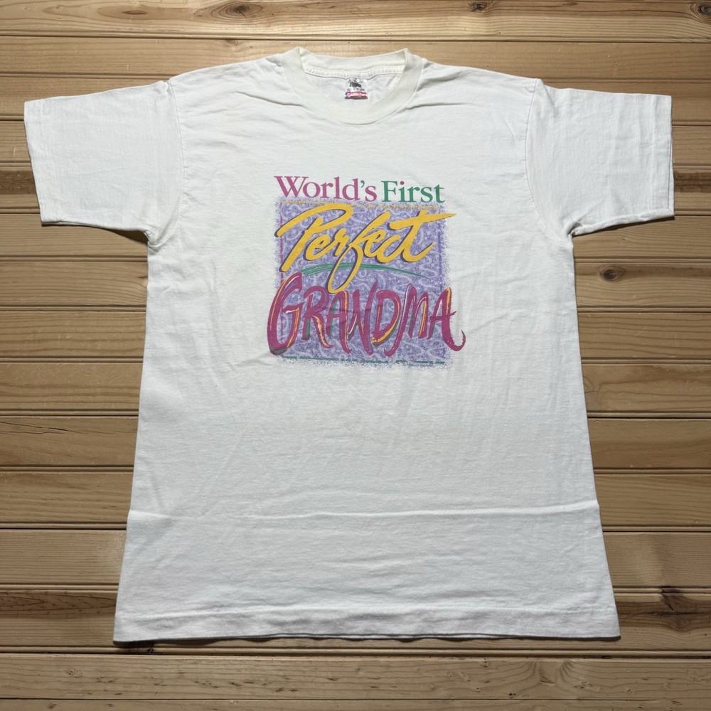 Vintage 90s Worlds First Perfect Grandma Cute Funny Age Humor Shirt Size Large