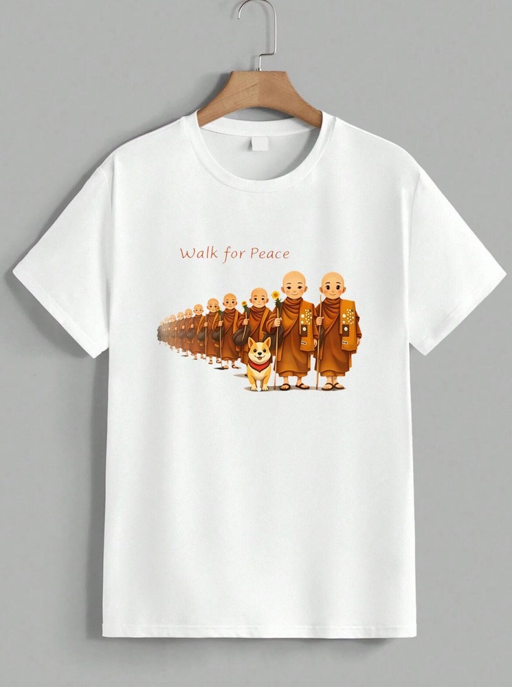 Walk For Peace Buddhist Monks With Aloka Dog T-Shirt Zen Art Spiritual Unisex