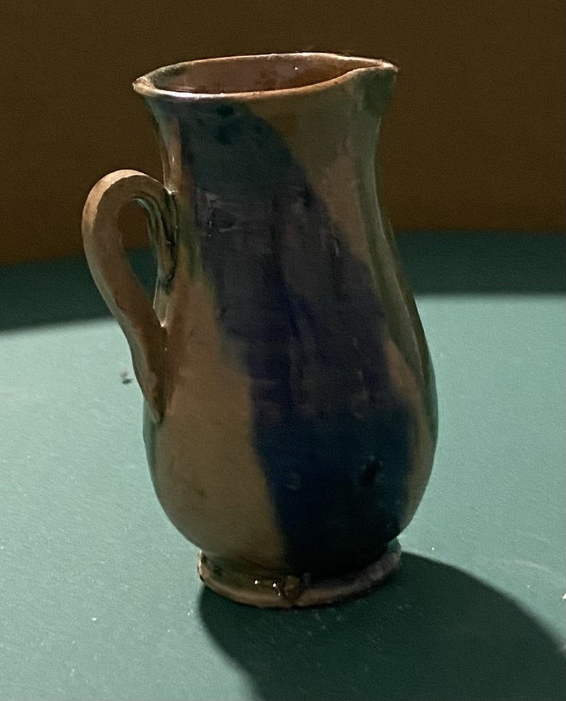 Handmade Ceramic Pottery Mini Pitcher Blue Brown Green Glossy with Handle