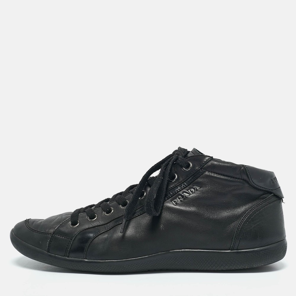 Prada Black Leather High Top Sneakers Mens Size 45