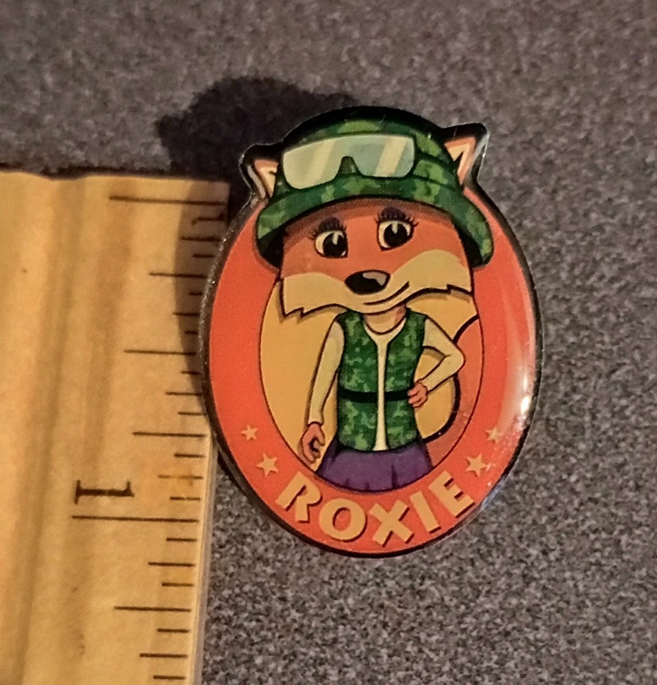 Roxie The Fox Military Helmet Goggles Vest Camouflage Collectible Lapel Pin A-4