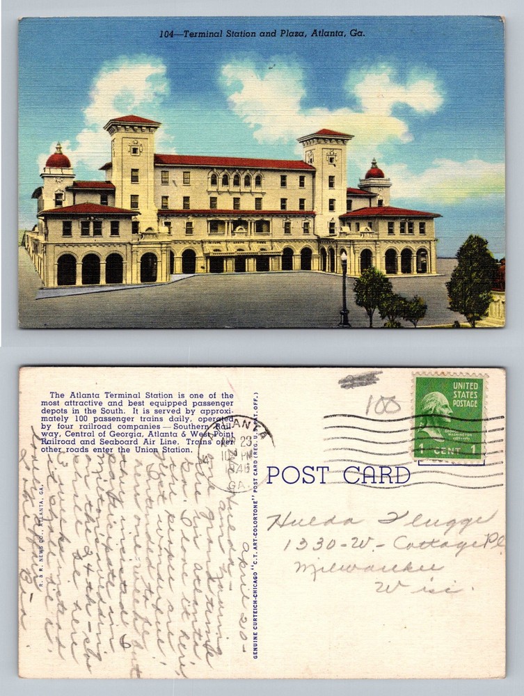 Atlanta, GA-Georgia, Terminal Station And Plaza Exterior Vintage c1946 Postcard
