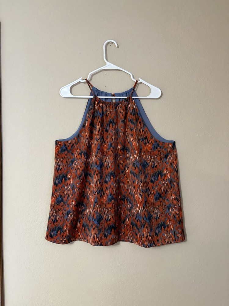 Bar III Womens Printed Sleeveless Halter Neck Top Orange Blue Zig Zag Size XL