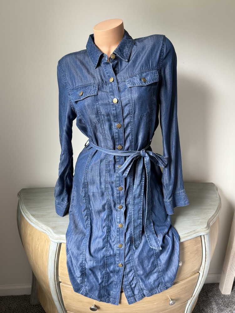 Calvin Klein denim Shirtdress Dress long sleeve button up womens sz 8 M