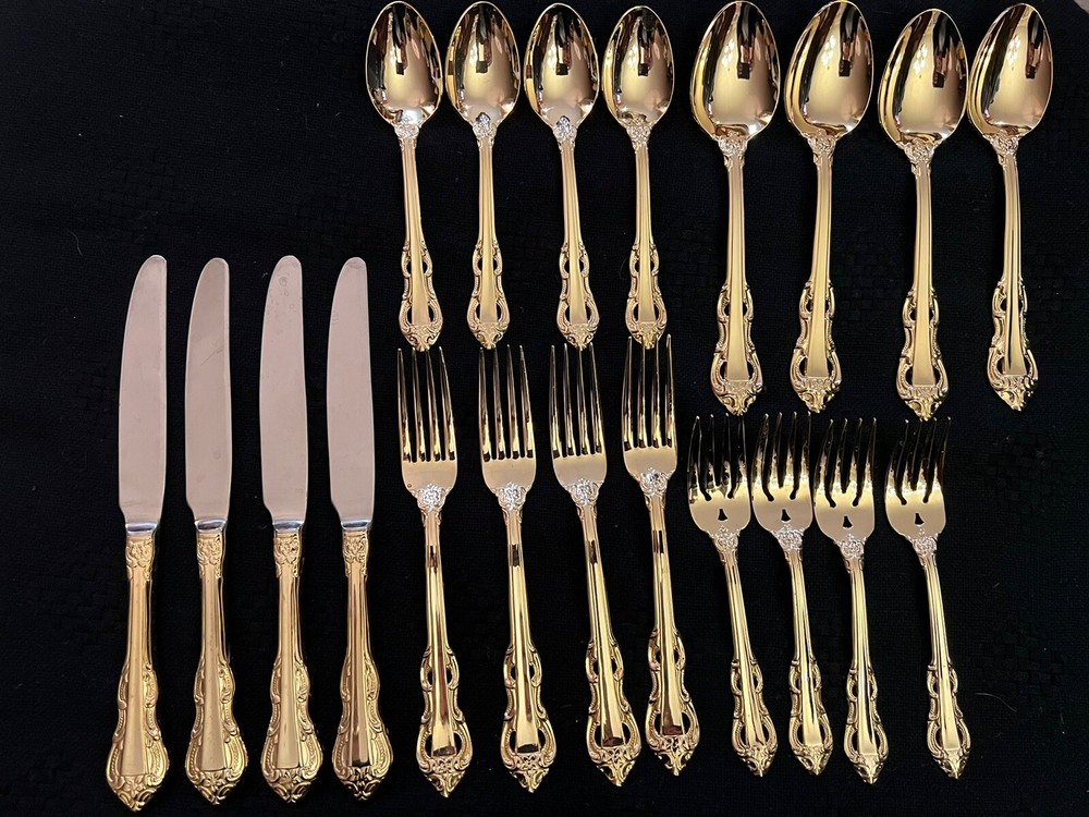 Towle King Arthur Gold Electroplate Flatware Set Supreme Cutlery Service For 4