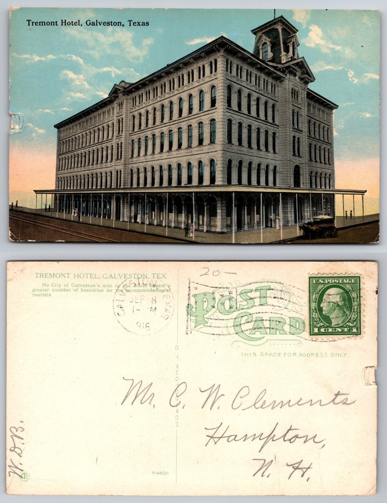 Tremont Hotel Galveston Texas Postcard