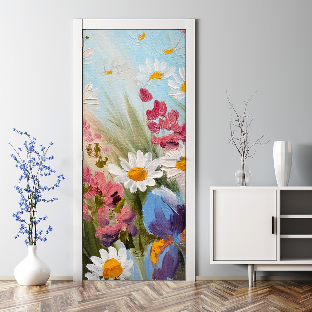 Colorful Floral Garden Decal Bubble-Free Door Sticker
