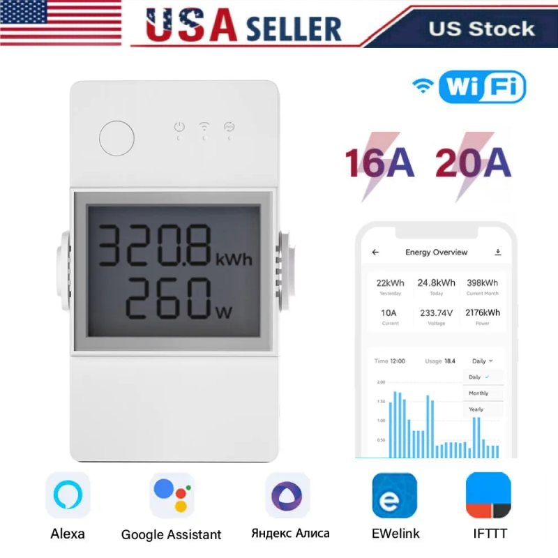 SONOFF POW Elite WiFi Smart Switch Module 16/20A Power Measurement LCD Screen