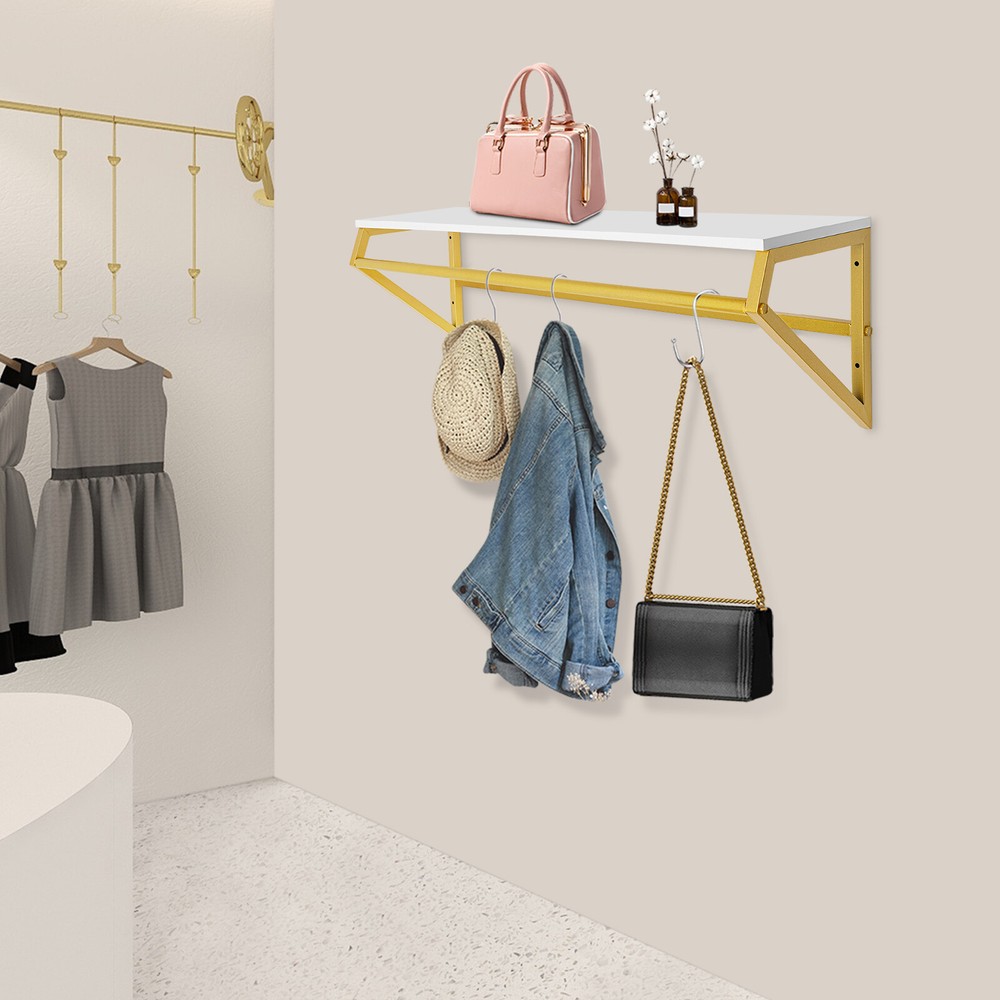 Gold Metal Garment Clothes Rack Clothing Rack Clothes Wall Shelf Hanger Display