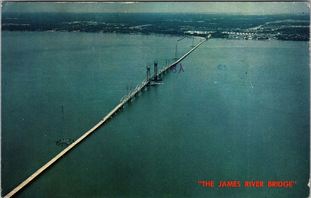Newport News VA-Virginia, James River Bridge Aerial, Vintage Postcard