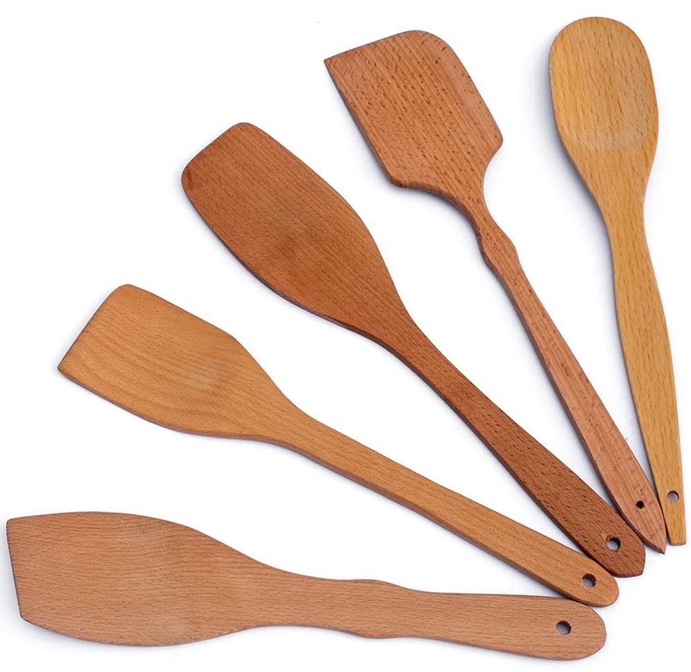 Nonstick Wooden Spoons For Cooking – 5 European Premium Spoons Set - 100%