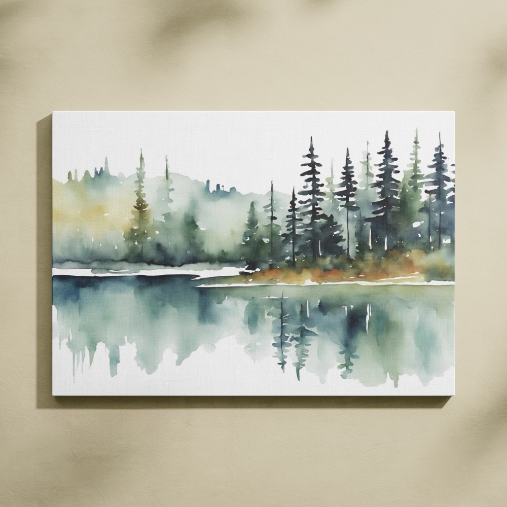 Forest Lake Canvas Wall Art Pine Trees Michigan Watercolor Minimalist Print
