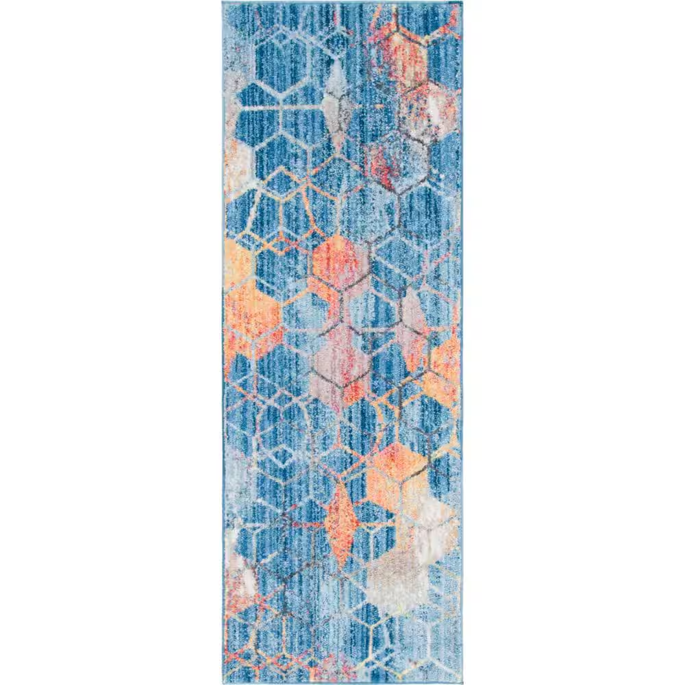 Blue 2x6 Ft Rainbow Runner Rug for Vibrant Home Decor