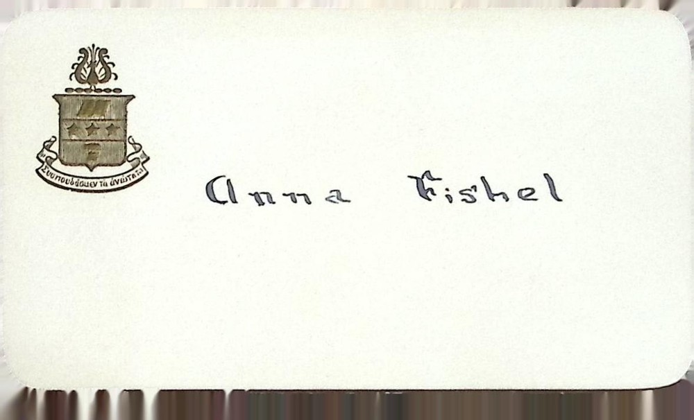 Antique Calling Card Anna Fishel Family Crest Victorian Visiting Card
