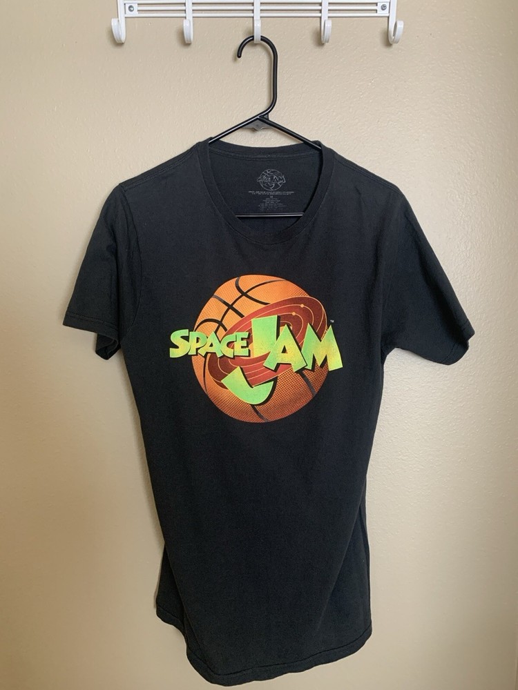 Men's Space Jam Movie Tee Black Poly Cotton Medium Pre-Owned Good