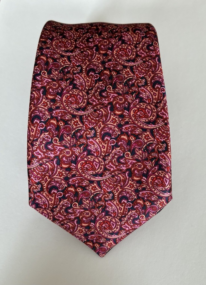 Italo Ferretti Men's Tie 100% Silk Handmade In Italy 3” Pink Paisley