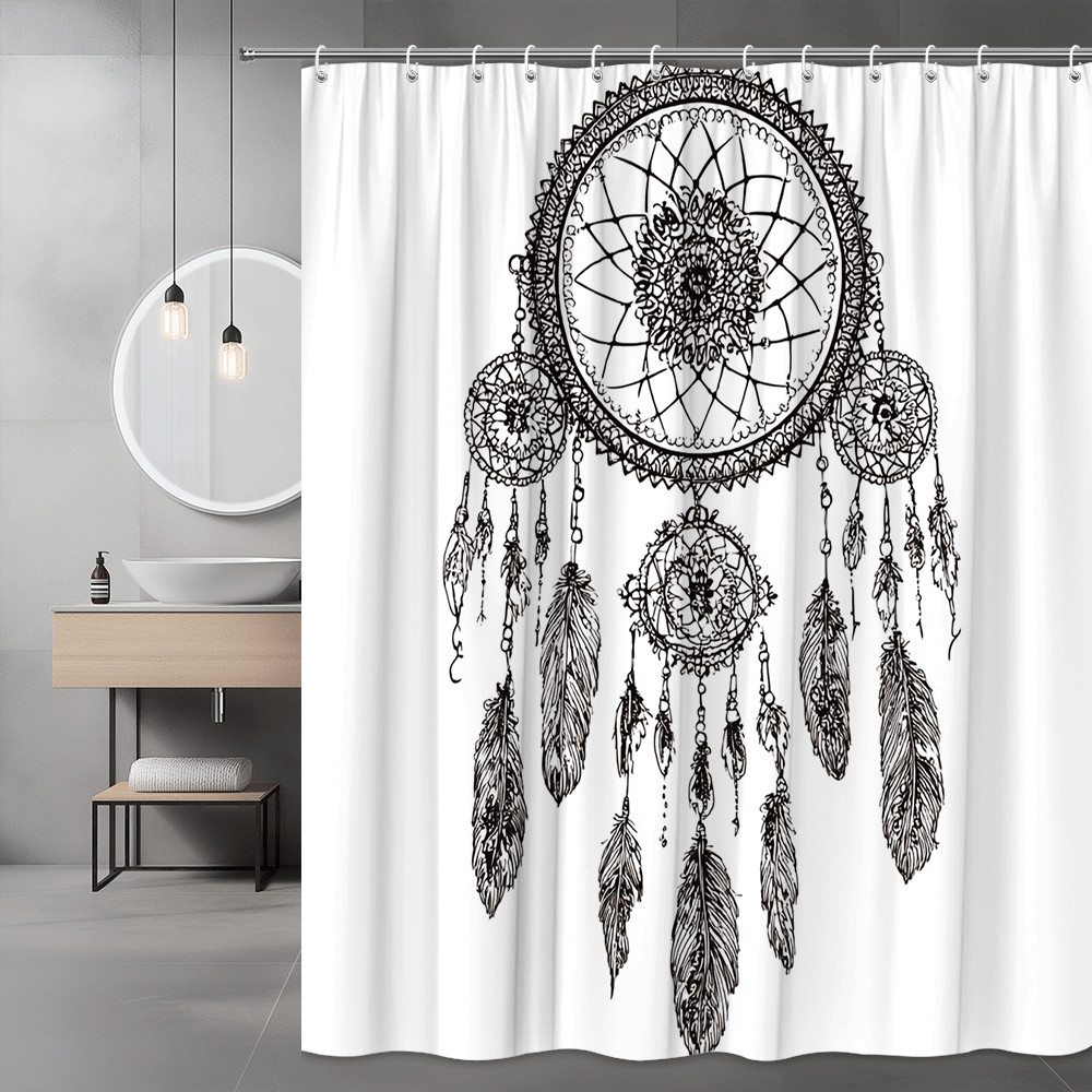 Boho Dreamcatcher Shower Curtain Black and White Graphic