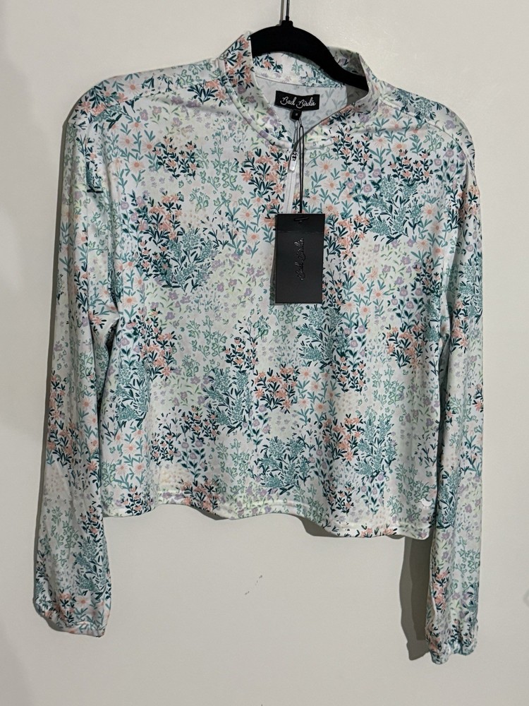 Bad Birdie 1/4 Zip Pullover Golf Women XS LS Crop Top Spring Has Sprung NWT