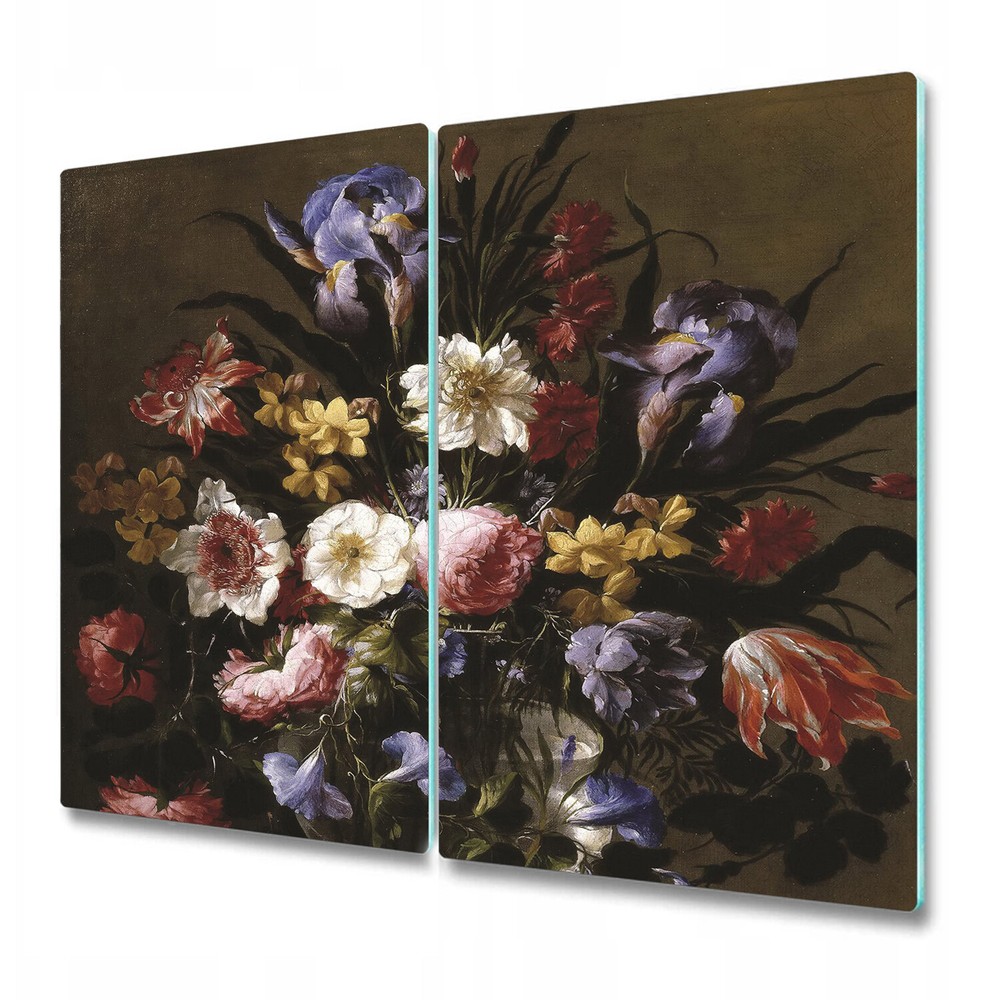 Glass Worktop Saver Still Life Nature Vintage Floral Oil Painting 2x30x52