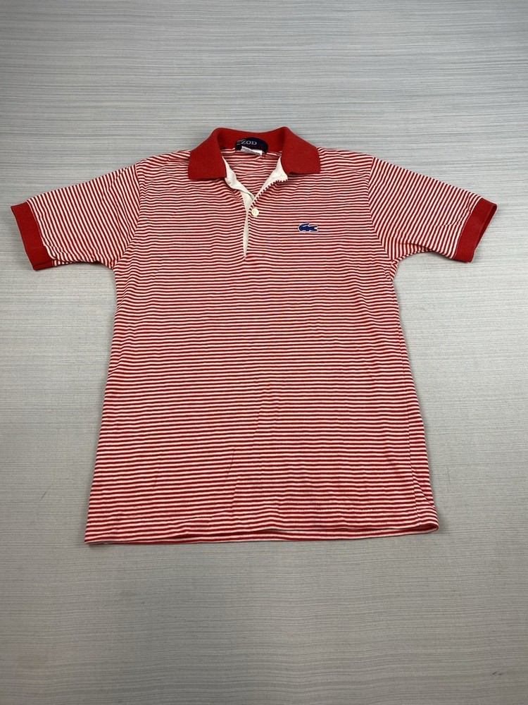 Vintage Izod Lacoste Shirt Youth Size 18 Red Striped Short Sleeve Blue Crocodile
