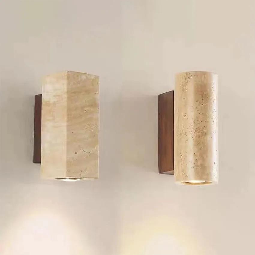 Wabi Sabi Yellow Marble Wall Lamp LED Bedside Japan Bedroom Living Room Wall.