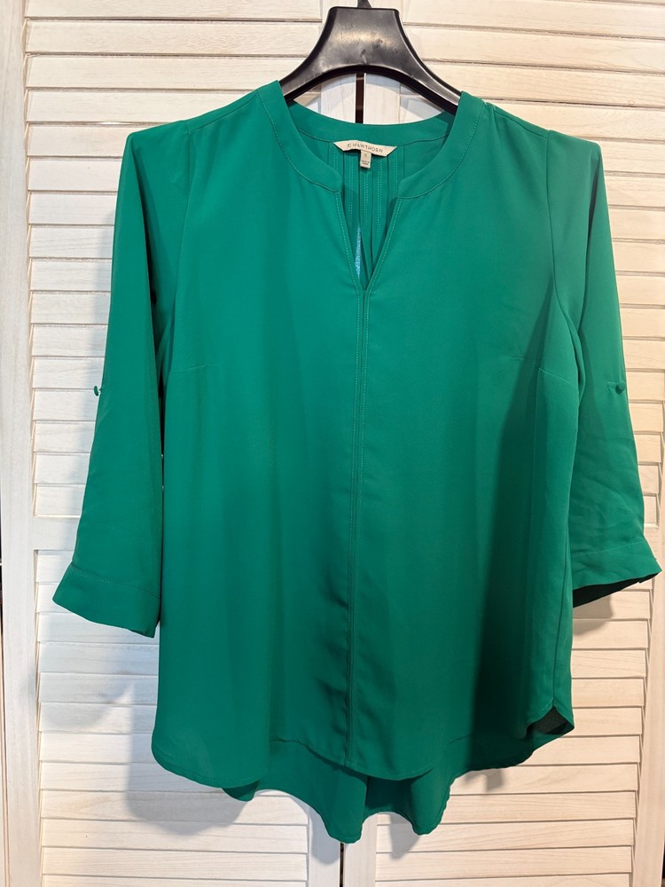 41 Hawthorn Womens Plus 2X Kelly Green Long Sleeve Button Cuff Blouse Top