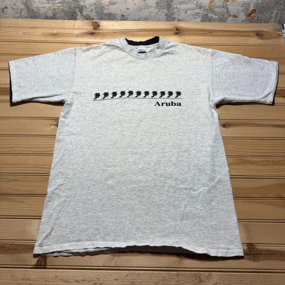 Vintage 90s Aruba Caribbean Palm Trees Beach Tropical Souvenir T-Shirt USA - XL