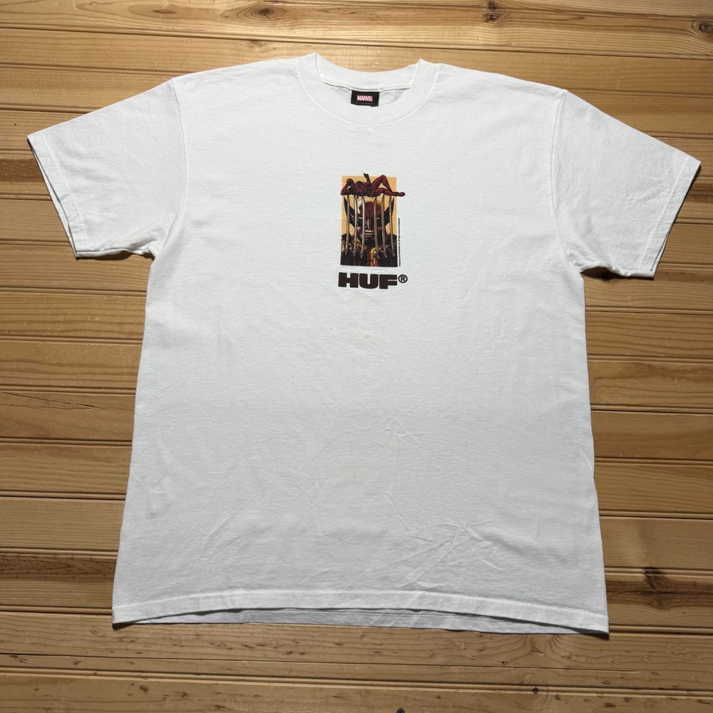 Marvel HUF Deadpool Wolverine X-Men Cartoon Skateboard Graphic T-Shirt - Large