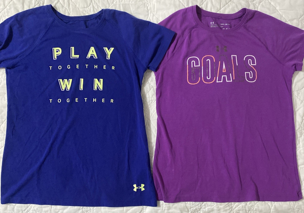 Lot of 2 - Girl's Under Armour Short Sleeve T-Shirt, YMD - Medium Loose Heatgear