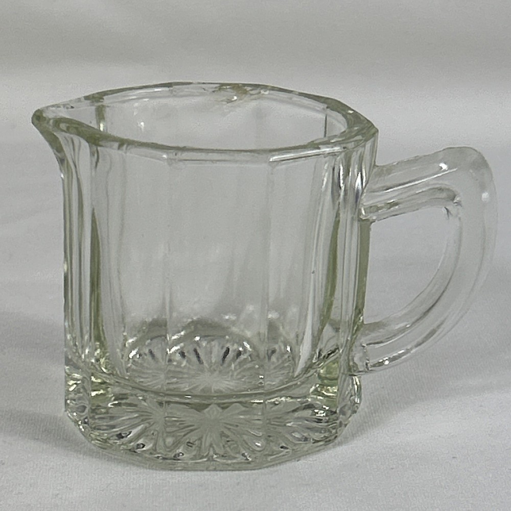 Vintage Clear Heavy Paneled Glass CREAMER Pitcher Syrup Individual Serving