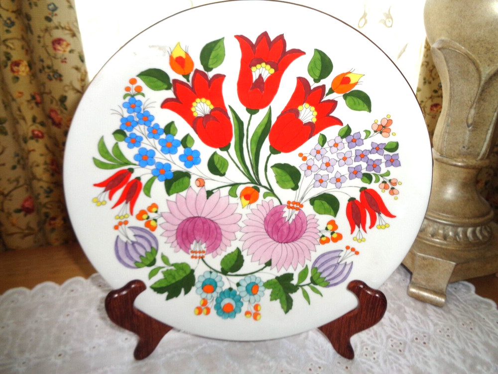 Lovely Vintage Kalocsa Hungary Hand Painted Porcelain Plate-Vibrant Flowers