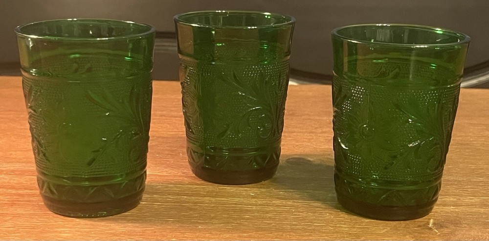 Vintage Anchor Hocking Forest Green Sandwich Glasses Set 3 8 oz. 4