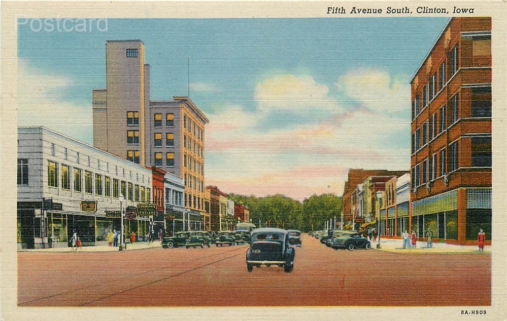 IA, Clinton, Iowa, Fifth Avenue South, Curteich No. 8A-H909
