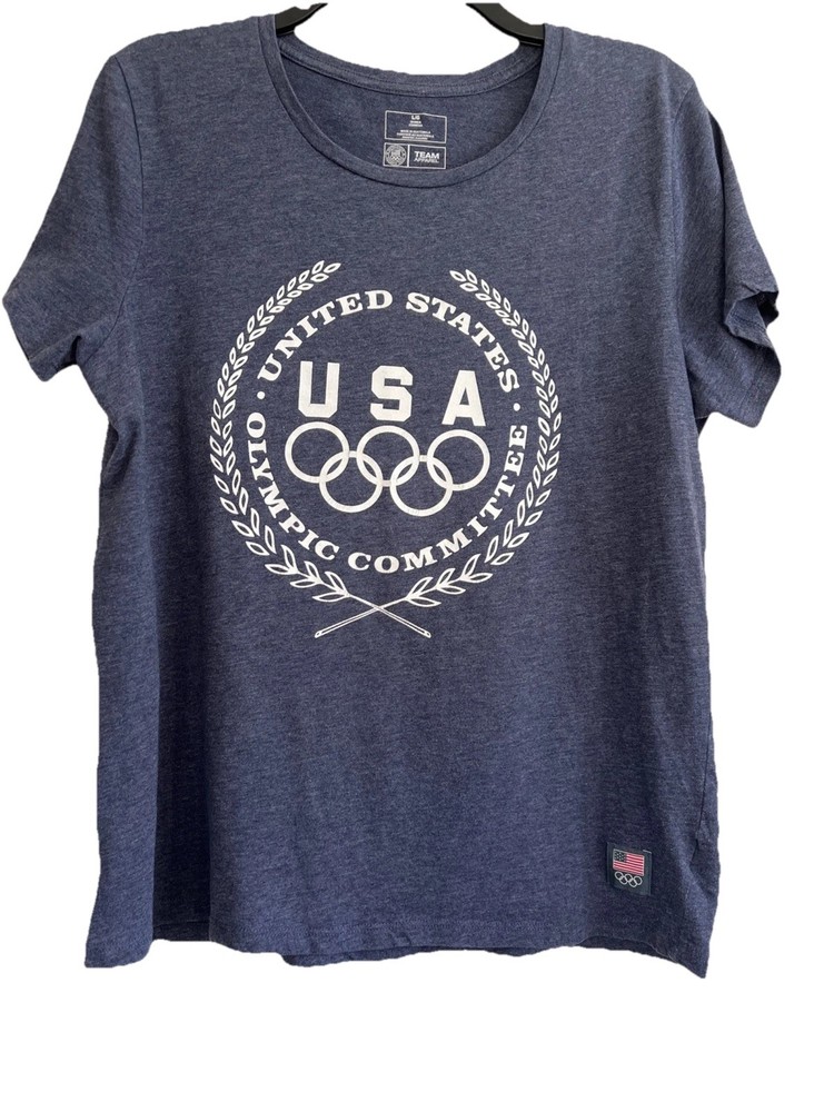 United States Olympic Committee T Shirt Womens Large Team Apparel USA Rings Blue