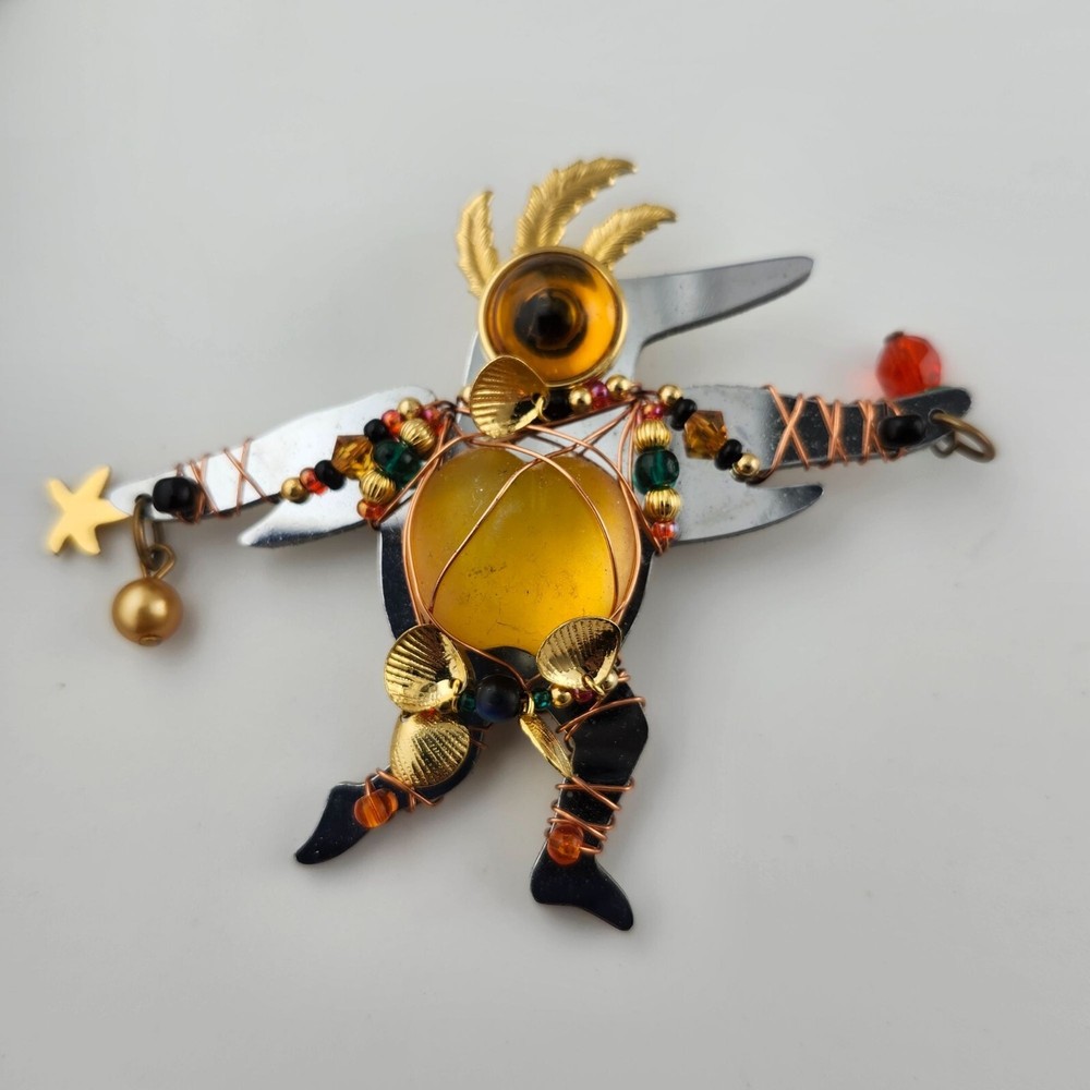 Handmade Abstract Art Brooch By Liztech 96 With Mixed Metals & Beads Dancing-image