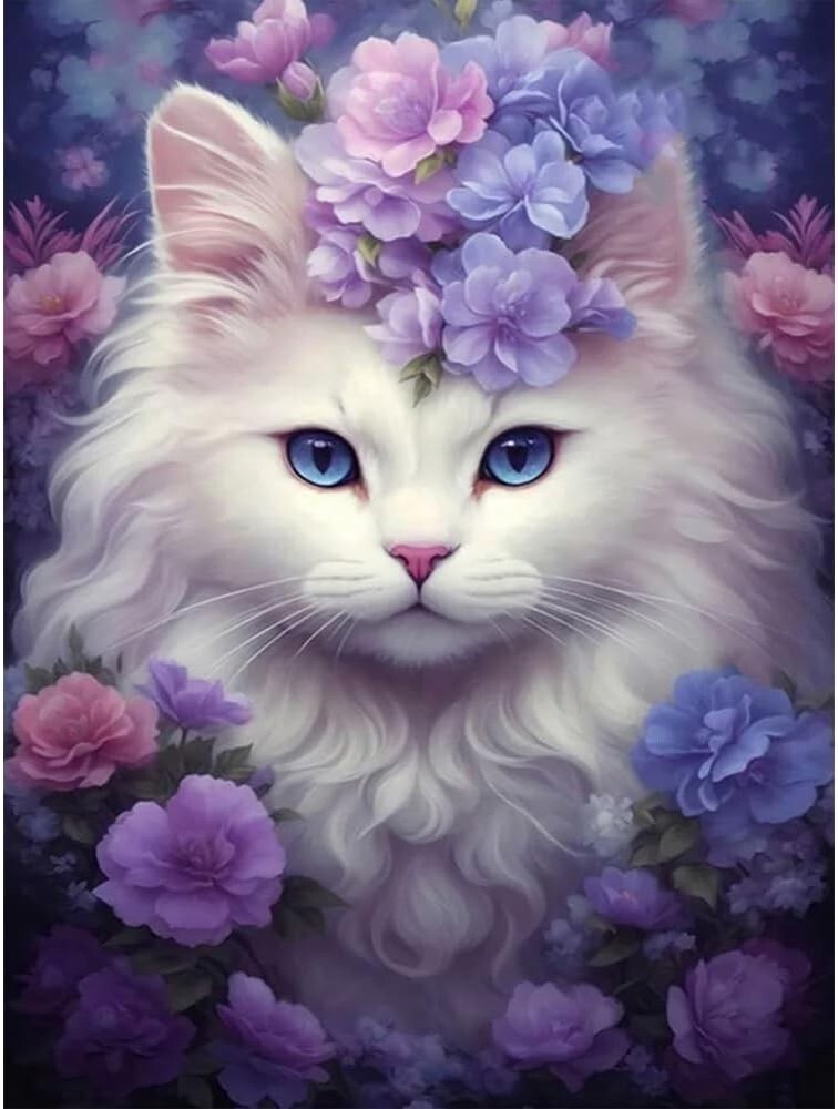 Diamond Painting Kits for Adults, Cat round Full Drill Diamond Art Kits, 5D DIY
