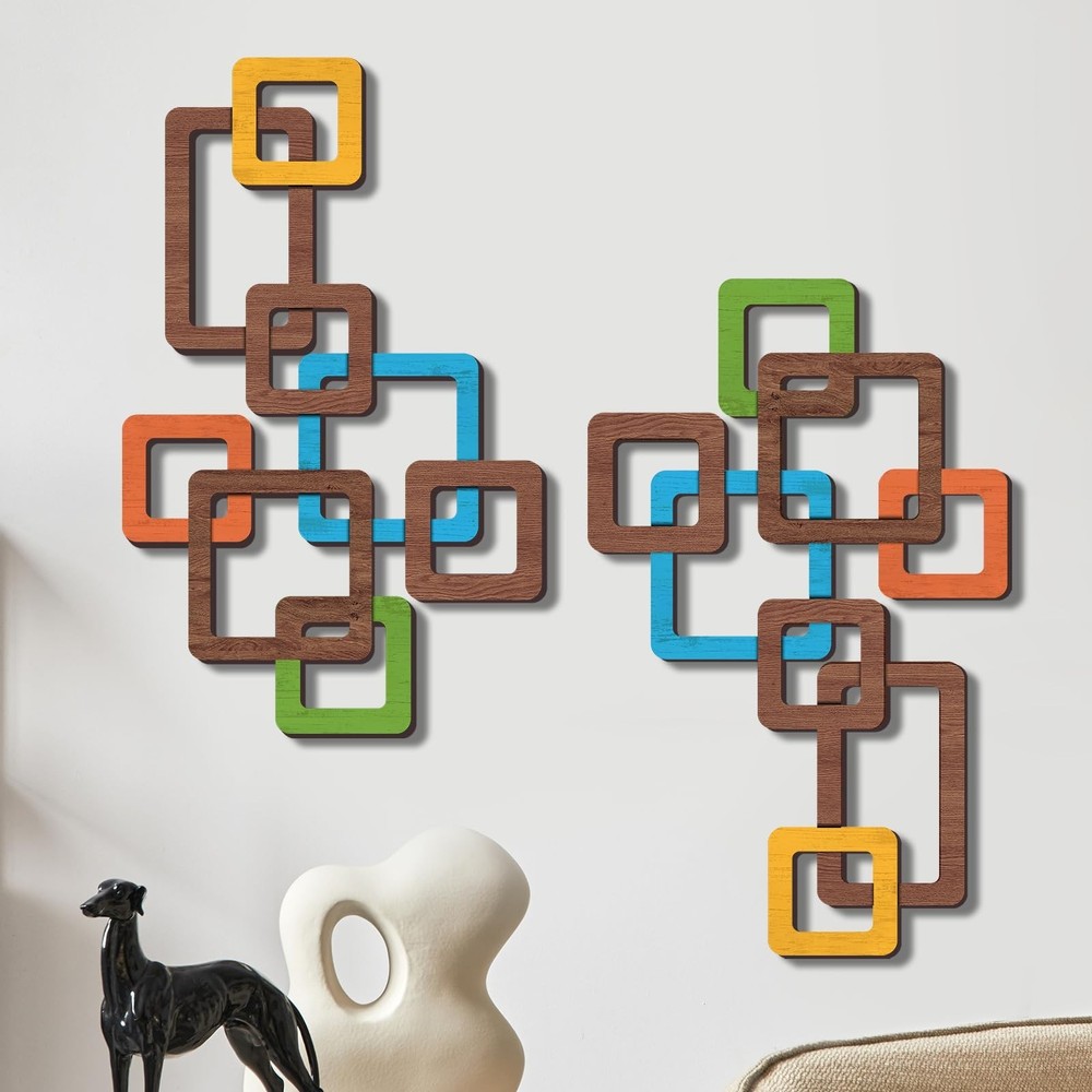CroBlissful 2 Pcs Wooden Mid Century Modern Wall Art 3D Mid Century Modern El...