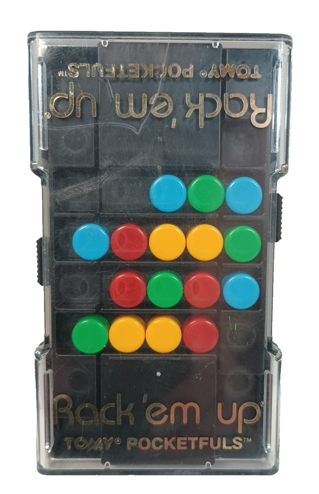 Milton Bradley   TOMY Rack 'em Up Game Pocketfuls 1987  Handheld  puzzle game