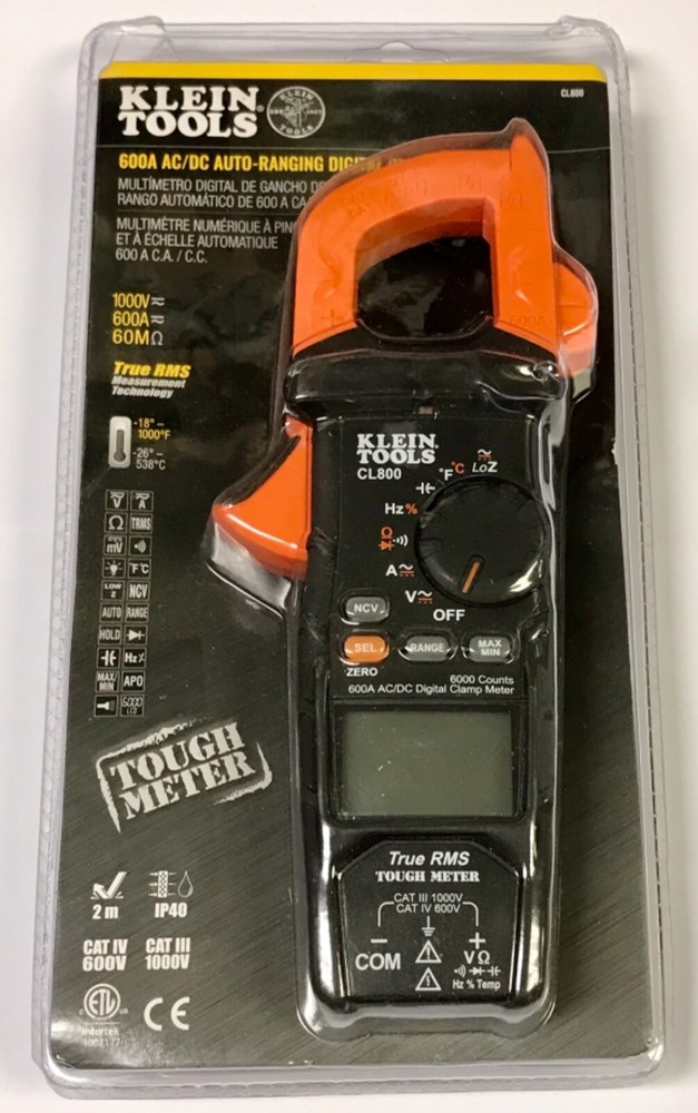 KLEIN TOOLS CL800 600 AMP AC DC Auto Ranging Digital Clamp Meter TRUE RMS