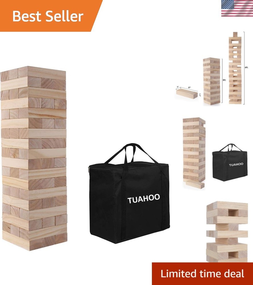 Outdoor Games Giant Tumble Tower (Stacks to 4+ Feet), Large Tumbling Timber, ...