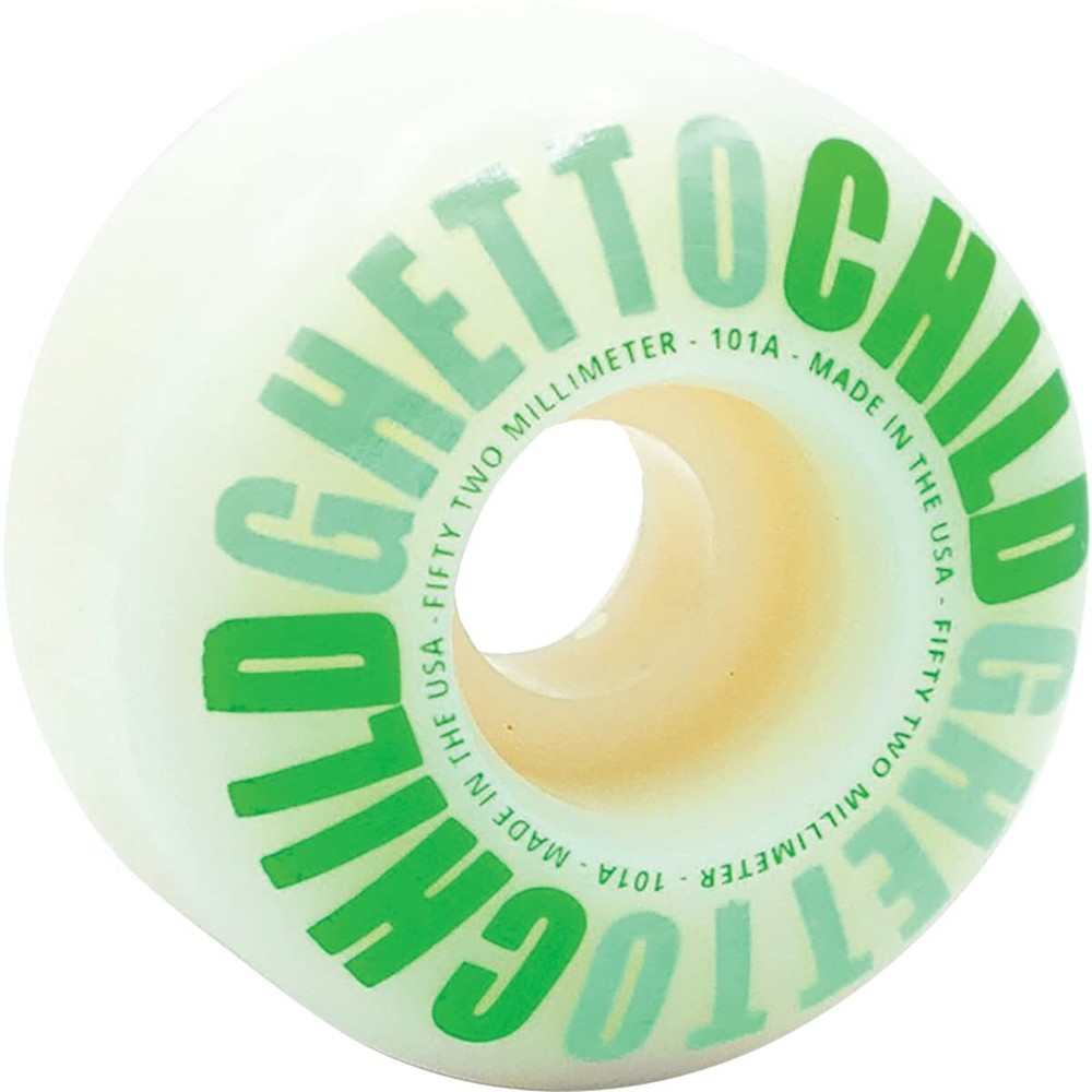 Ghetto Child Classic Logo 52mm White/Green Skateboard Wheels (Set of 4)