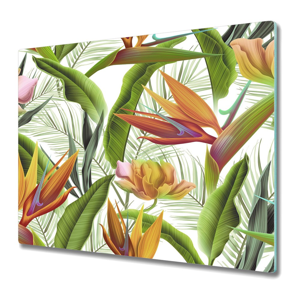 Glass Cutting Board Tropical Leaves jungle flora flowers leaves holiday bush