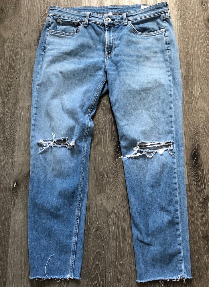 Rag & Bone Jeans Women’s 28 Dre Low-Rise Ankle Slim Boyfriend Distress Raw Hem