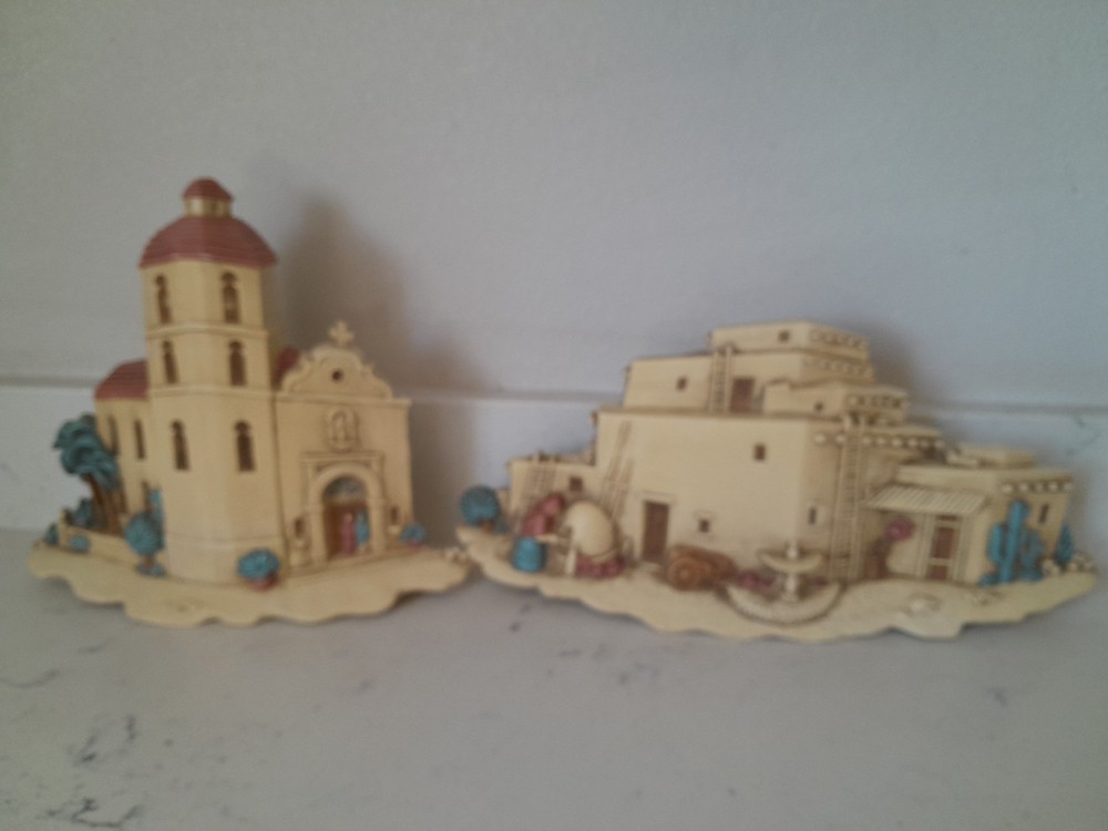 Vintage Burwood Southwest Wall Hangings Set of 2 Adobe Church Home Plaques EUC