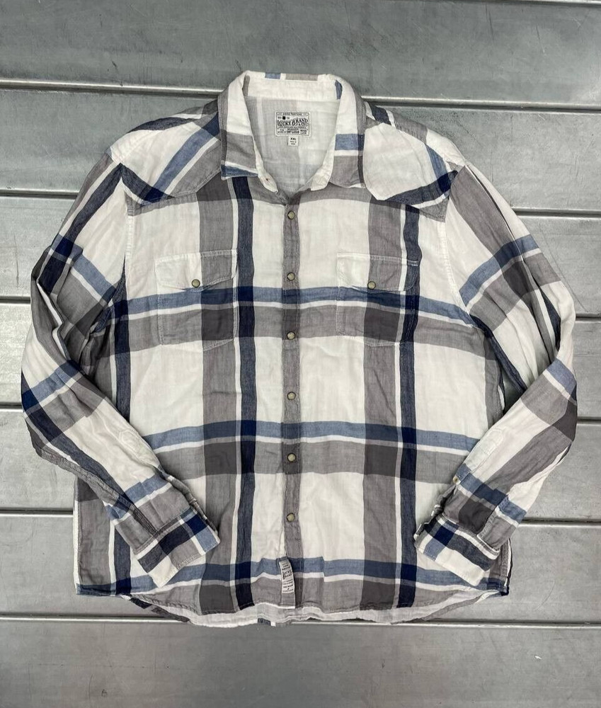 Lucky Brand Western Shirt Mens 2XL XXL Plaid Pearl Snap Classic Fit Cowboy Rodeo