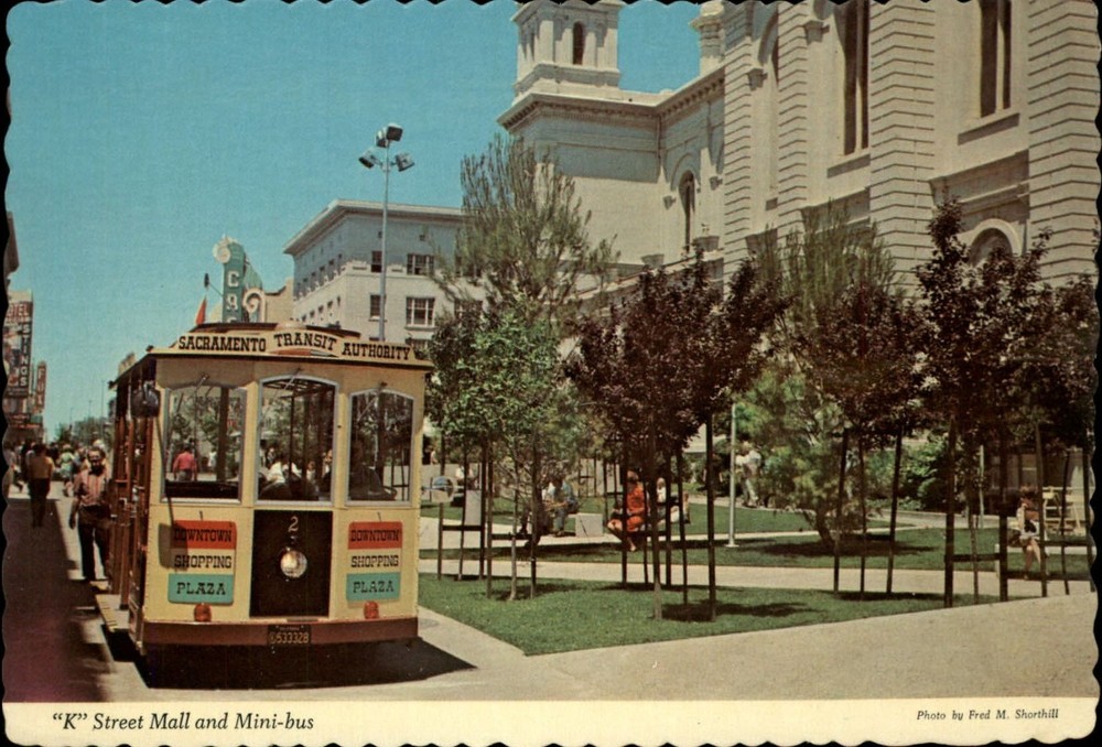 K Street mall Minibus trolley car Sacramento California ~ postcard sku055