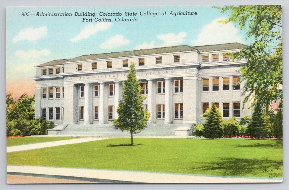 Fort Collins CO Colorado State College Admin Building Linen Postcard