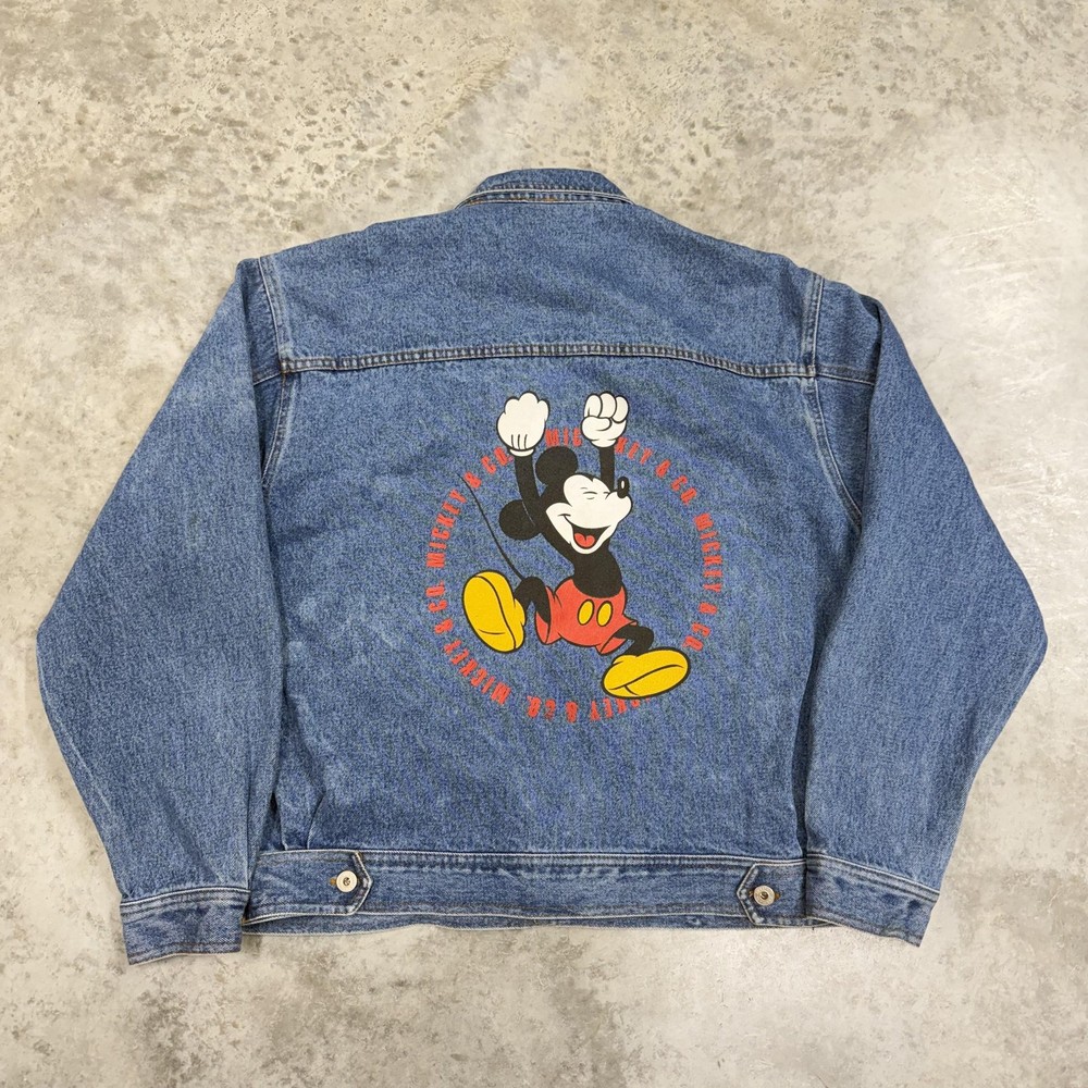 Vintage Mickey & Co Jacket Mens Large Blue Denim Bomber Mickey Mouse 90s